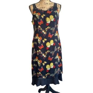 Vintage 90s Butterfly Black Multicolored Dress